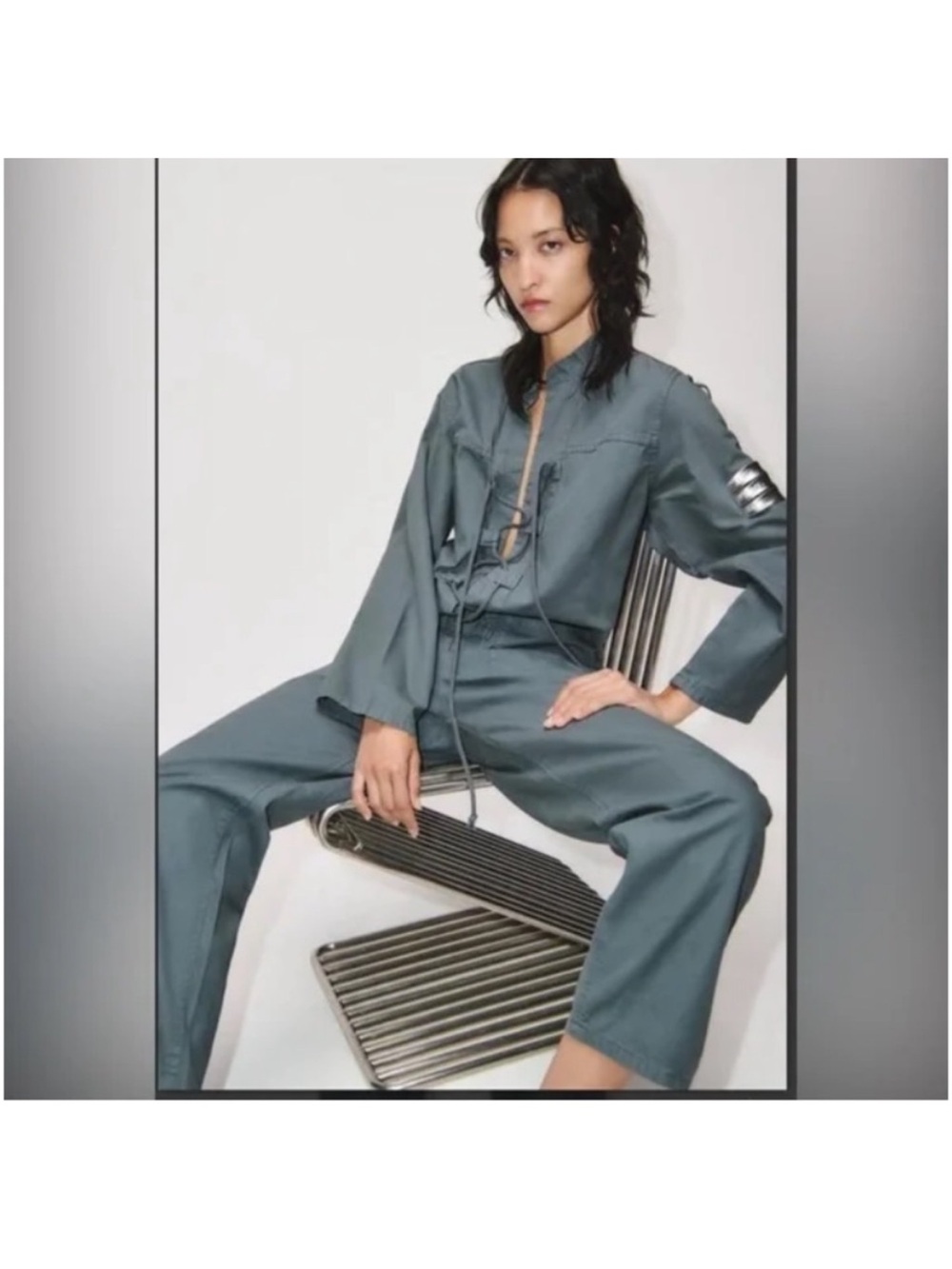 Zara Gray Tie-Front Utility Jumpsuit